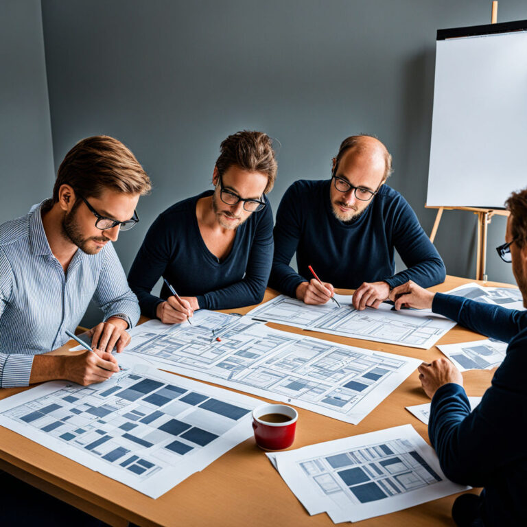 People sitting on table planning a project.