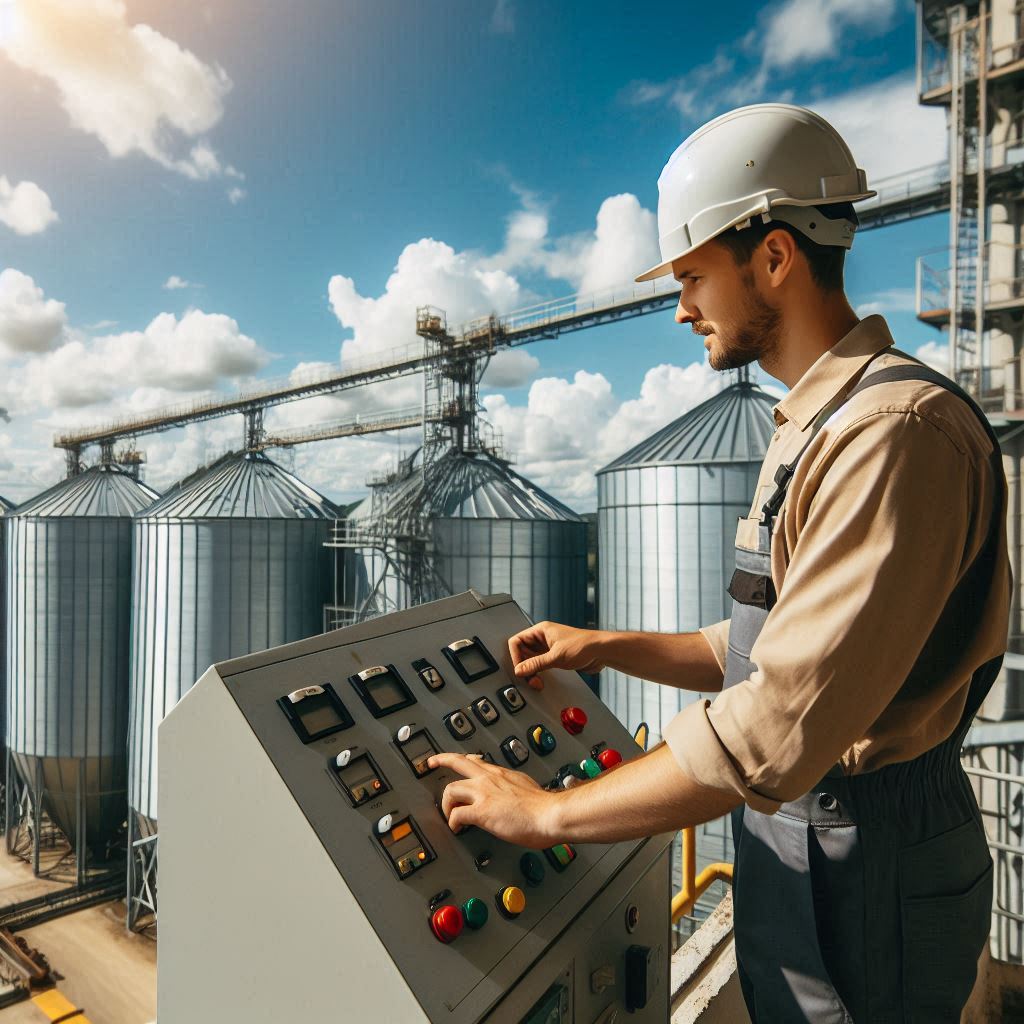 Man controlling silos